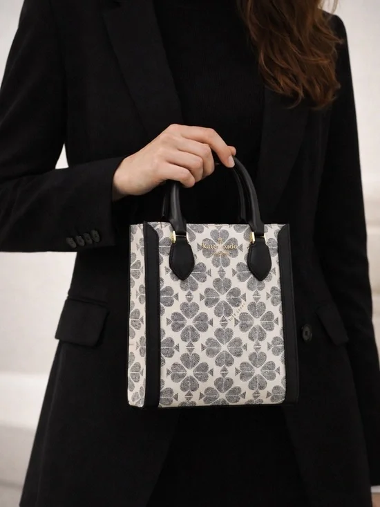 Kate Spade Mini Tote Bag Black & White Floral Canvas Crossbody - Picture 3 of 6